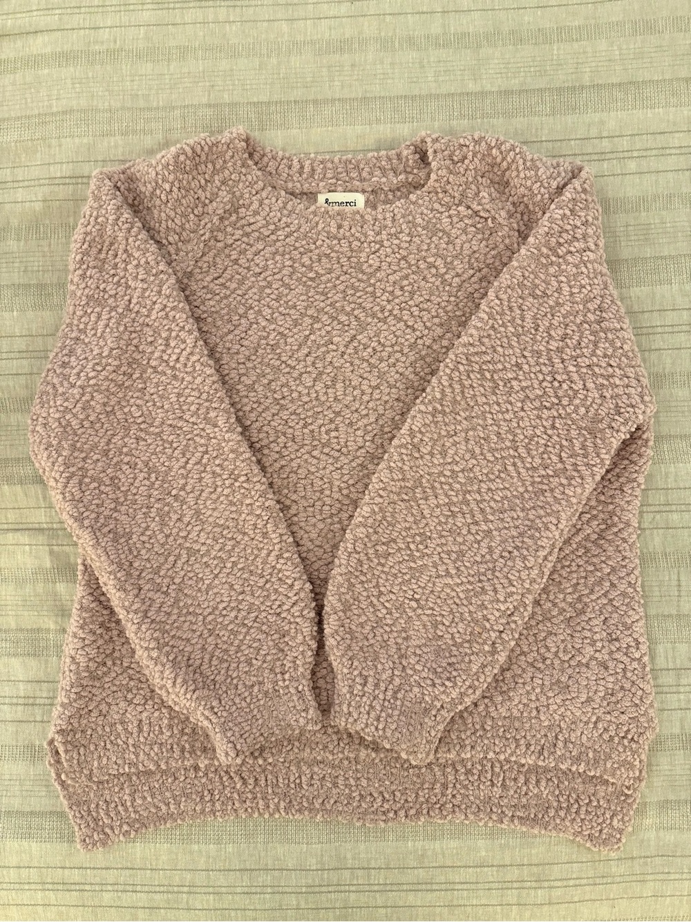 &merci Soft Textured Crew Neck Sweater Side-split Hem Relaxed Fit in Dusty-Rose